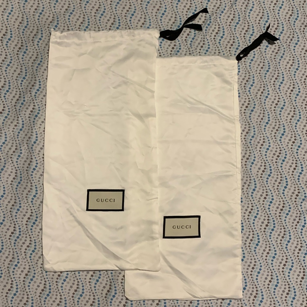 Gucci Off White Satin Polyester Logo Shoe Storage Dust Bags Set ID Card